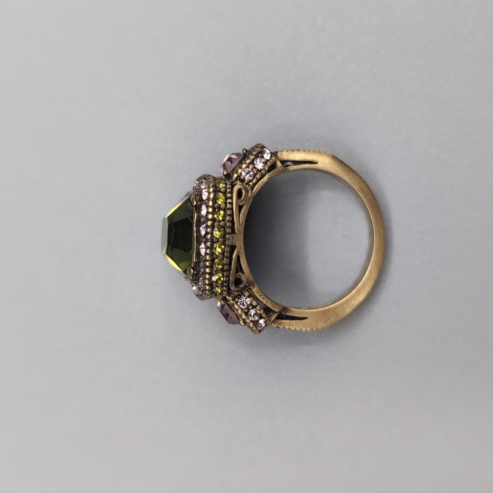Heidi Daus| Bronze Toned Multicolored Green and Pink Crystal Ring - Picture 8 of 12